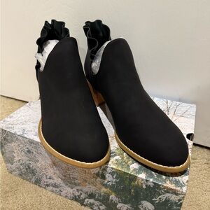 Black Ankle Boots with Ruffle Detail FISACE New In Box